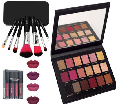 SHAGGY ROSEGOLD EYESHADOW+ 7 PIECE BRUSH SET+ SET OF 4 LIPSTIC(3 Items in the set)