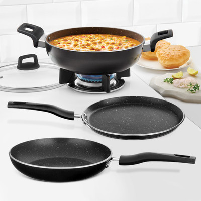 BOROSIL Granito Induction Bottom Non-Stick Coated Cookware Set(Aluminium, 4 - Piece)