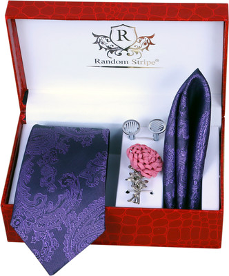 RANDOM STRIPE Silk Cufflink & Tie Pin Set(Purple)