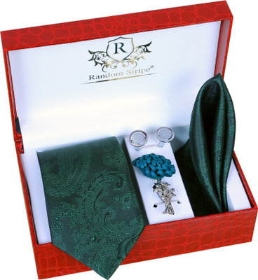 RANDOM STRIPE Silk Cufflink & Tie Pin Set(Green)