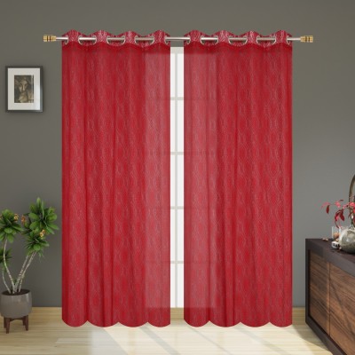 REHAAN 213 cm (7 ft) Net Semi Transparent Door Curtain (Pack Of 2)(Self Design, Red)