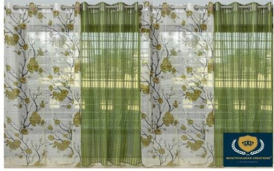 BeautifulGhar Creations 152 cm (5 ft) Tissue Transparent Window Curtain (Pack Of 4)(Floral, Green)