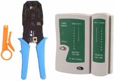 akptools Rj45 Rj11 Crimping Tool with Network Lan Cable Tester Combo Set Wire Cutter
