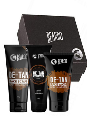 BEARDO De-Tan Face Wash, De-Tan Face Scrub & De-Tan Peel off Mask with Box (3 x 100 ml)