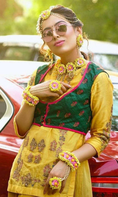 CRAFTCREATION Fabric Pink, Yellow Jewellery Set(Pack of 1)