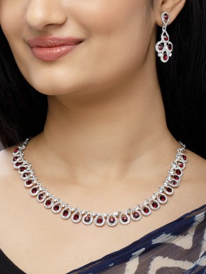 RUBANS Alloy Silver Silver, Maroon Jewellery Set(Pack of 1)