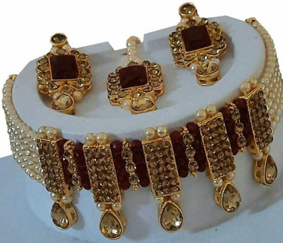 wrldshop Alloy Gold-plated Bronze, White, Maroon Jewellery Set(Pack of 1)