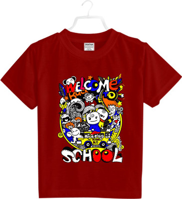 BRATMA Boys Graphic Print Pure Cotton Regular T Shirt(Maroon, Pack of 1)