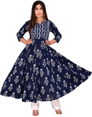 Safoora Creation Women Printed Anarkali Kurta(Blue)