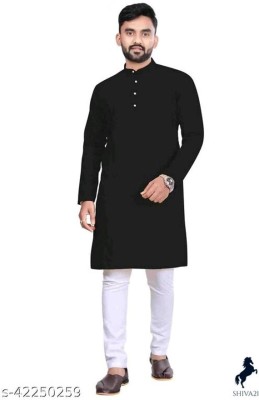 SHIVA FOR MEN Men Solid Straight Kurta(Black)