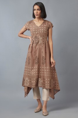 W Women Printed Flared Kurta(Beige)