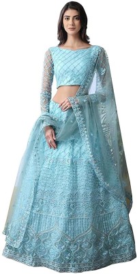 kit villa Embroidered Semi Stitched Lehenga Choli(Light Blue)