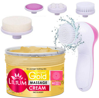 LILIUM Gold Paraben Free Face & Body Massage Cream & Multifunction 5in1 Massager(2 Items in the set)