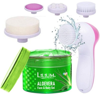 LILIUM Natural Firmness & Skin Hydrating Aloe Vera Facial Gel & 5in1 Massager(250 g)