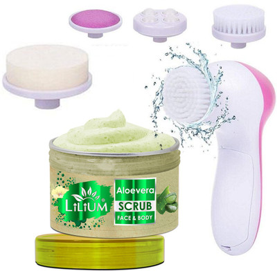 LILIUM Anti-Aging & Anti-Bacterial Aloe Vera Face & Body Scrub & 5in1 Massager(2 Items in the set)