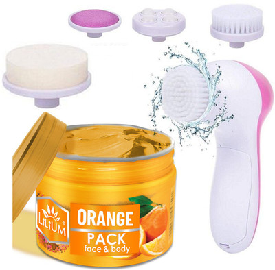 LILIUM Perfect Blend of Orange Face Pack & Multifunction 5in1 Massager(250 g)