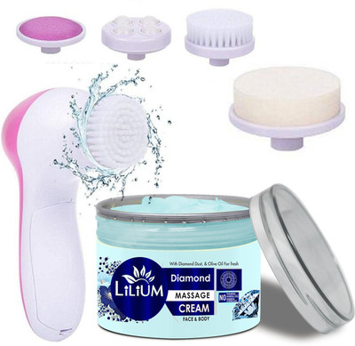 LILIUM Diamond Paraben Free Face & Body Massage Cream & Multifunction 5in1 Massager(2 Items in the set)