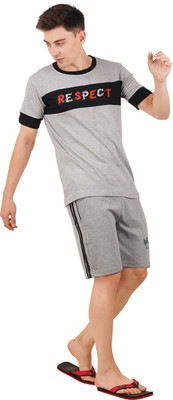GOKUL FASHION Men Graphic Print Grey Top & Shorts Set