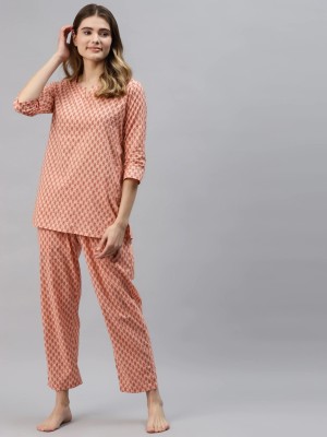 DIVENA Women Printed Orange Top & Pyjama Set