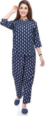 MAsales Women Printed Blue Top & Pyjama Set
