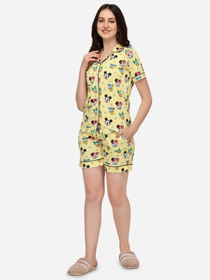 purplesky Women Printed Yellow Top & Shorts Set