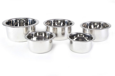 Flipkart SmartBuy Pack of 5 Stainless Steel Gas Stove Compatible Tope Cookware Container Bhagona Bowls Pot Serving Cooking Dinner Set(Steel, Microwave Safe)