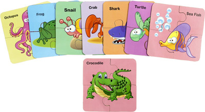 DgCrayons Wooden 4 pcs Water Animals Interlocking Jigsaw Puzzle with 8 Picture for Kids(32 Pieces)