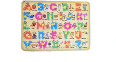 FUNTEEN English Capital Alphabets Wooden Puzzle With Images(26 Pieces)