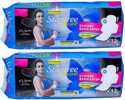 STAYFREE Secure Cottony Extra Large XL ( 12+12 pads ) Sanitary Pad(Pack of 2)