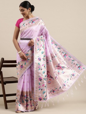 PANZORA Woven Bollywood Cotton Blend Saree(Purple)