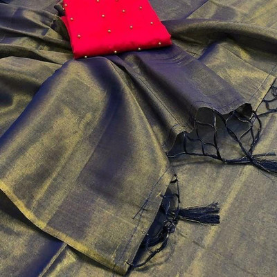 SFCS Self Design Bollywood Tissue Saree(Light Blue)