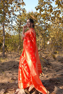 SOFIEFAB Woven, Solid/Plain Kanjivaram Pure Silk Saree(Red)