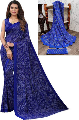 Kanooda Prints Printed Bandhani Georgette Saree(Multicolor)