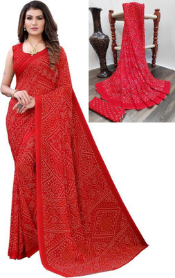 Kanooda Prints Printed Bandhani Georgette Saree(Multicolor)