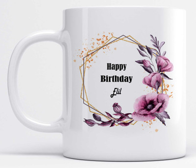 LOROFY Beautiful Floral Design Name Elil Printed Ceramic Coffee Mug(325 ml)