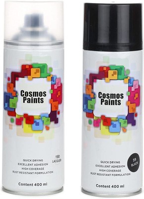 Cosmos Paints Clear Lacquer & Gloss Black Spray Paints Combo Pack, 400ml Multicolor Spray Paint 800 ml(Pack of 2)