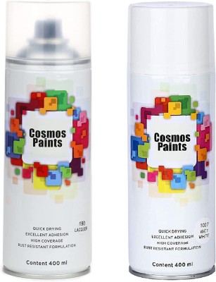 Cosmos Paints Clear Lacquer & Matt White Spray Paints Combo Pack, 400ml Lacquer & Matt White Spray Paint 800 ml(Pack of 2)