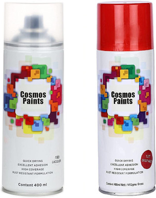Cosmos Paints Clear Lacquer & Deep Red Spray Paints Combo Pack, 400ml Multicolor Spray Paint 800 ml(Pack of 2)