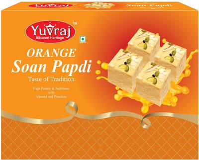 Yuvraj Food Product Patisa (Orange flavoured ) soan papdi sweets box 400 gm pack Box
