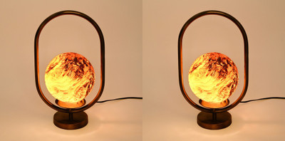 AFAST Home Decorative Stylish Table/Night Lamp, Oval, LED Compatible, (Pack Of 2) Table Lamp(34 cm, Brown, Gold)