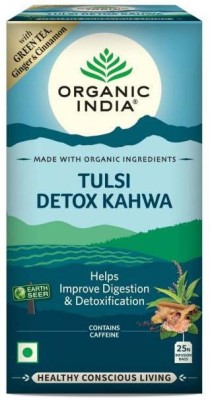 ORGANIC INDIA Tulsi Detox Kahwa 25 IB Tulsi, Ginger, Cinnamon, Black Pepper, Cloves Green Tea Bags Box(25 Bags)