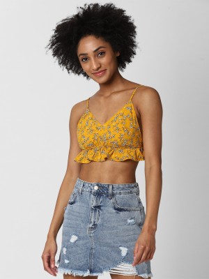 FOREVER 21 Casual Floral Print Women Yellow Top