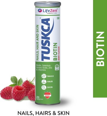 Lifezen Tuskca Biotin, Selenium+Zinc for Hair ,Skin & Nails 20 Effervescent Berry flavor(20 Tablets)