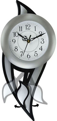Att'z Analog 42.5 cm X 17.5 cm Wall Clock(Silver, With Glass, Pendulum)