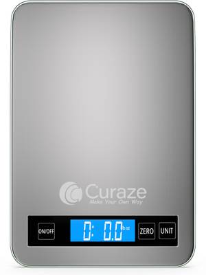 Curaze Premium 10 Kg Digital Kitchen Weighing Scale for Home (Larger, More Sturdy, More Features), Portable Electronic Food Weight Machine for Baking, Health and Diet, 1 Year Warranty &amp; Batteries Included (Silver) Weighing Scale  (Silver)