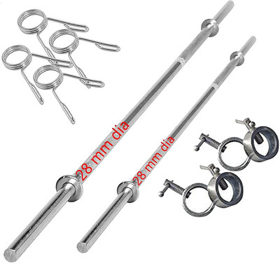 HACKERX 4 feet + 5 Feet Solid 28 mm Thickness Barbell Standard Straight Bar with 8 Lock Weight Lifting Bar