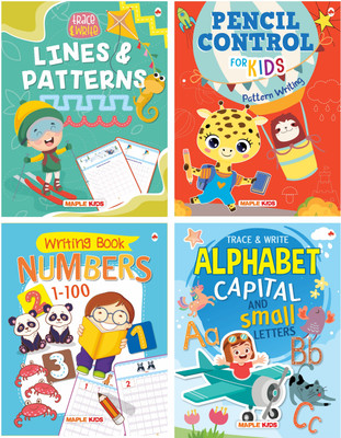 Lines & Patterns, Pencil Control, Numbers 1-100 and, Alphabet Capital and small letters (Set of 4 Books)(Paperback, Maple Press)