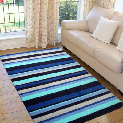 Saral Home Blue Polyester Carpet(4 ft,  X 6 ft, Rectangle)