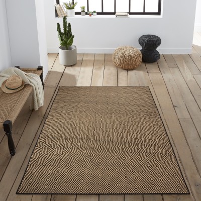 Saral Home Black, Beige Cotton Carpet(4 ft,  X 6 ft, Rectangle)