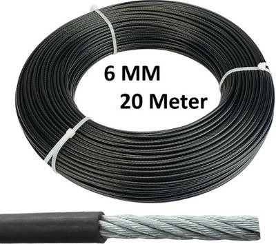 ivee international Gym Machine Wire Rope PU Coated Cable Inside Steel (6 MM, 20 Meter) Multi-training Bar(Black)